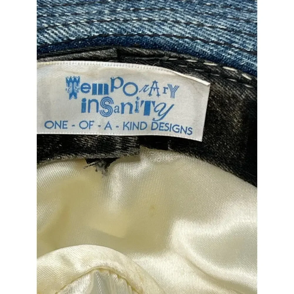 One Of A Kind Bucket Hat Women's Blue Denim Embellished Lace Floral Floppy Cap